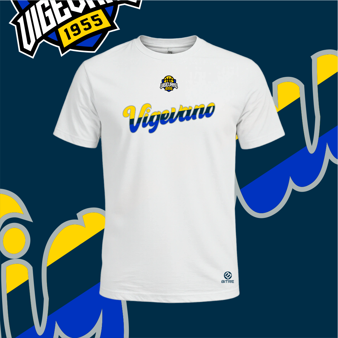 VIGEVANO BASKET t-shirt CORSIVO BIANCA bimbo